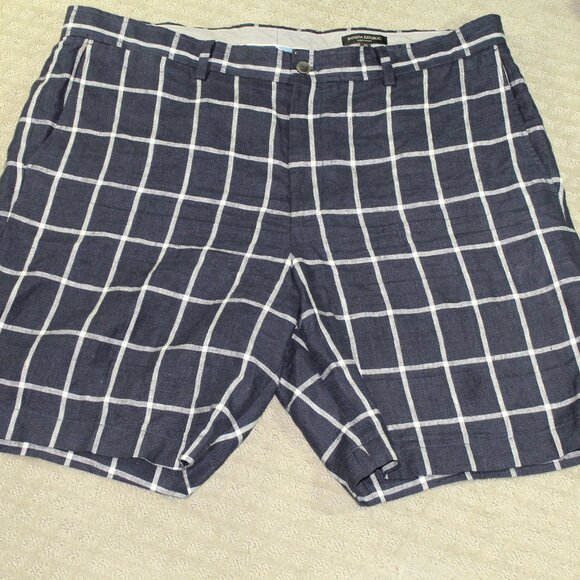 Banana Republic Aiden Men's 42 100% Linen Navy Blue White Plaid Shorts - Picture 1 of 7